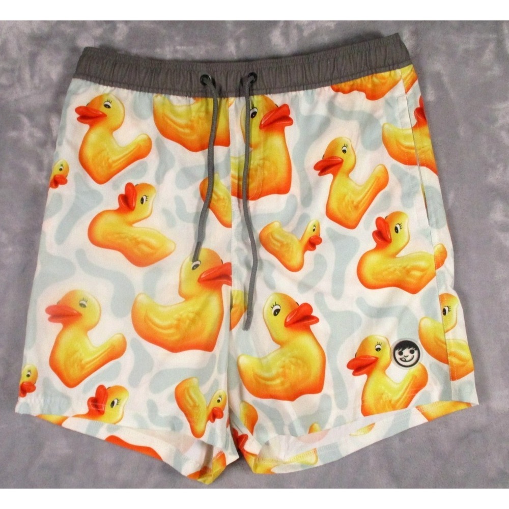 Neff Yellow WARP DUCKY Board Swim Shorts Trunks Pocket Drawstring Mens‎ Size L